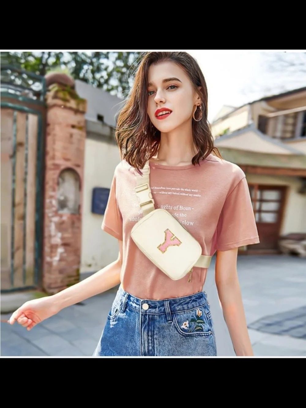 Cream Crossbody Belt Bag for Women - Casual Hands-Free Carry
